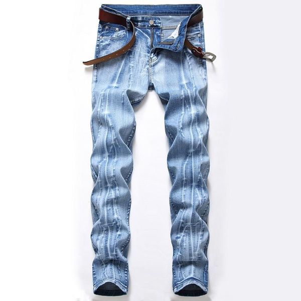 

men's jeans 2021 logo fashion stretch light-colored dark straight leg nostalgic graded white pants, Blue