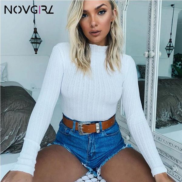 

women's jumpsuits & rompers novgirl o neck long sleeve knitted autumn winter bodysuit women 2021 skinny short jumpsuit hollow out club, Black;white