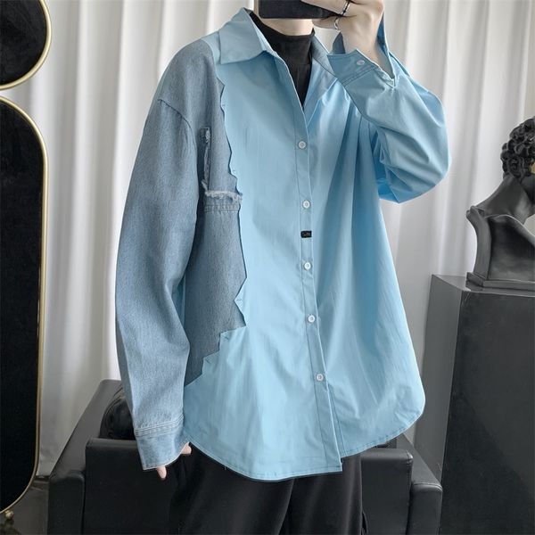 

lazy sleeve lapel female 2021 autumn shredded ladies plus size denim shirt, White