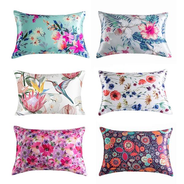 

pillow case satin pillowcase plant flowers cover home bedding smoothy rectangle silk for bed