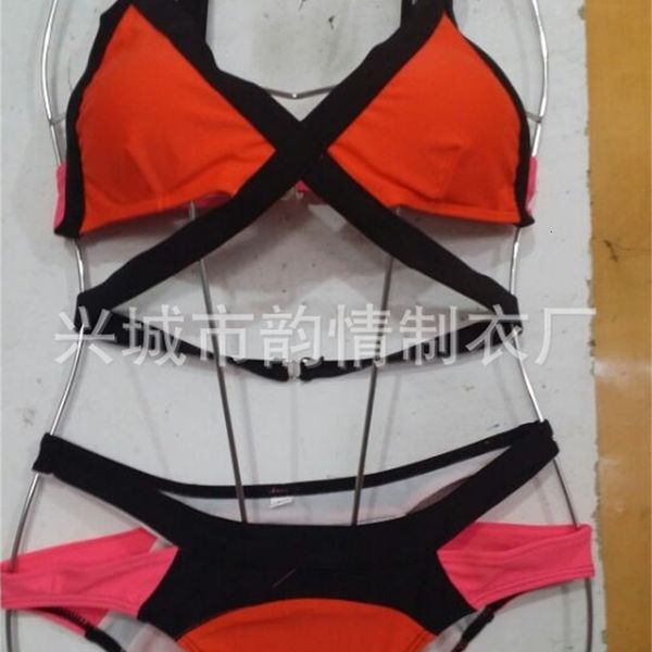 

color 2014 split matching bandage breast closed swimsuit bikini, Black;white