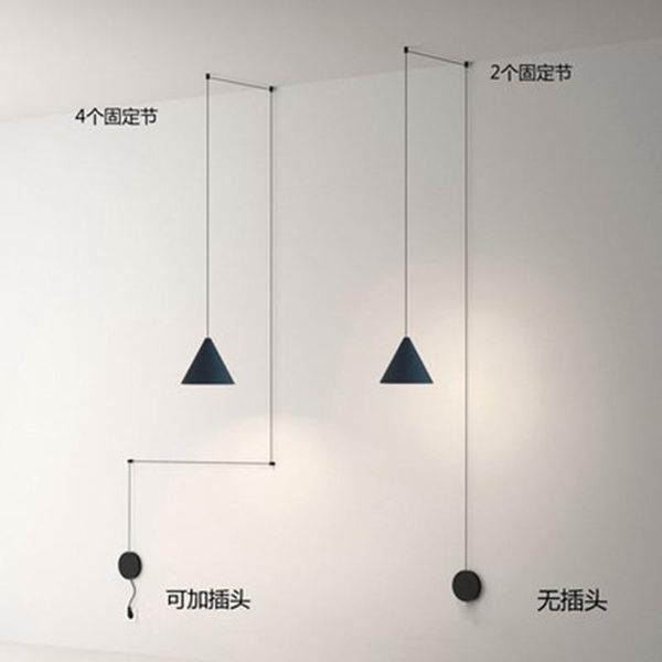 

pendant lamps 2021 ins chandelier black color metal long wire cone shape lamp bedside suspension lighting e14 ac85-265v 4m