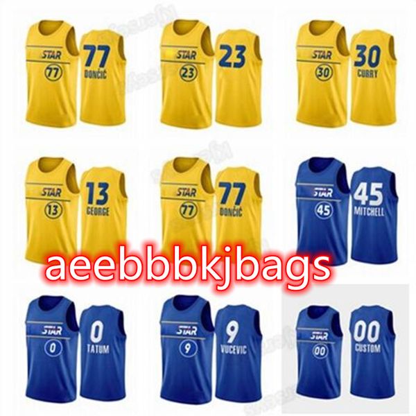 

2021-22 new star jersey basketball luka 77 durant irving 45 mitchell paul 13 george allen jerseys harden tatum mens stitched custom made, Black;red