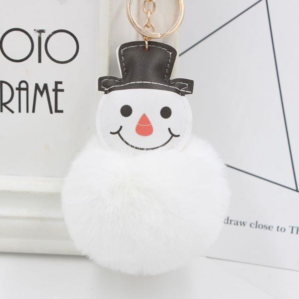 

keychains christmas pom snowman faux fur fluffy key rings pendant ornaments for car bag decor, Silver