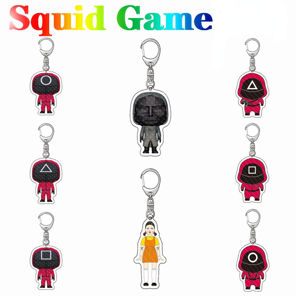 

korean drama masked man boss soldier 123 wooden people mini pendant keychain ornament cosplay costume gift toy triangle round square guard