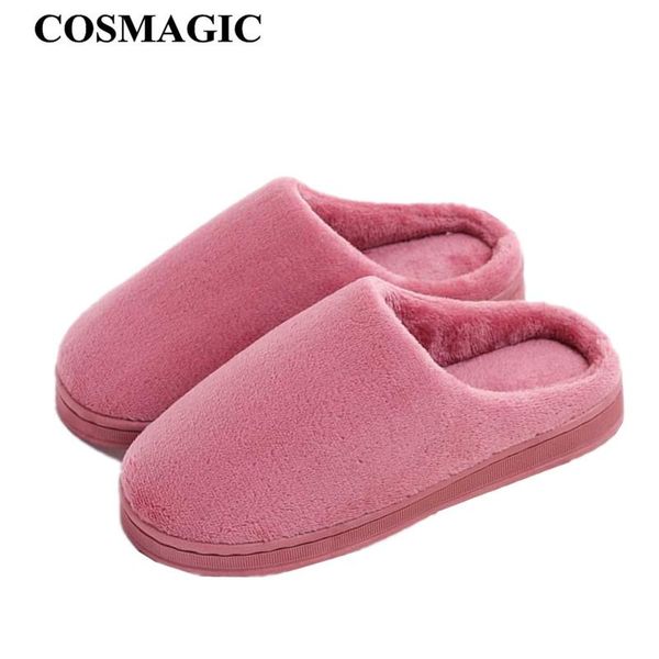 

slippers cosmagic 2021 winter women fur indoor slipper warm plush inside solid color non-slip house floor bedroom shoe, Black