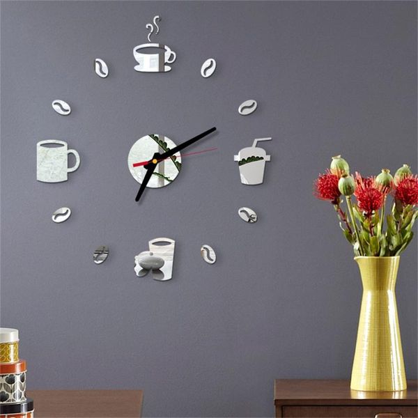 

wall clocks acrylic 3d clock home office diy decor coffee cup mirror surface stickers art quartz needle j50