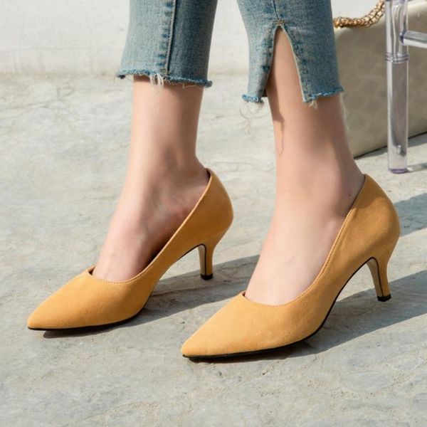 

dress shoes fanyuan heels flock concise slip on ladies pointed toe fashion women pumps thin high heel shallow single size 34-43, Black