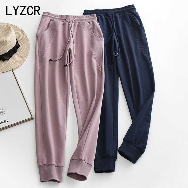 

lyzcr autumn women's pants trousers loose female harem for high waist sweatpants black elastic pant 211007, Black;white