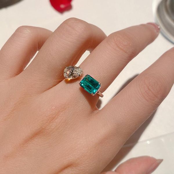 

wedding rings fashion open personality asymmetry water drop square crystal zircon delicate charm jewelry for women engagement, Slivery;golden