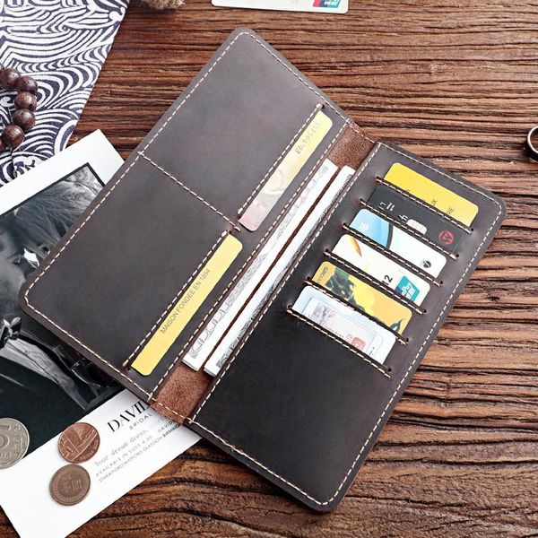 

genuine leather wallet for men male vintage handmade long bifold slim wallets purse card holder man, Red;black