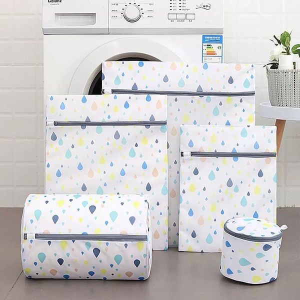 

fresh raindrop printing laundry bags multiple sizes for bra lingerie clothes sheet protect clothing washing machine zip mesh bag