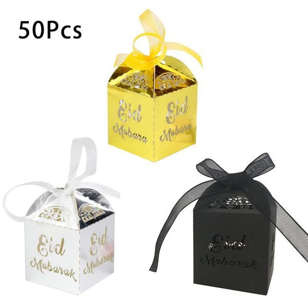 

gift wrap 50pcs muslim ramadan festival candy container openwork box golden silver black chocolate storage islamic for gifts