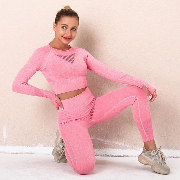 

yoga outfit 2 piece sets seamless suit women's fitness sportswear high waist fast dry running long sleeve workout leggings set