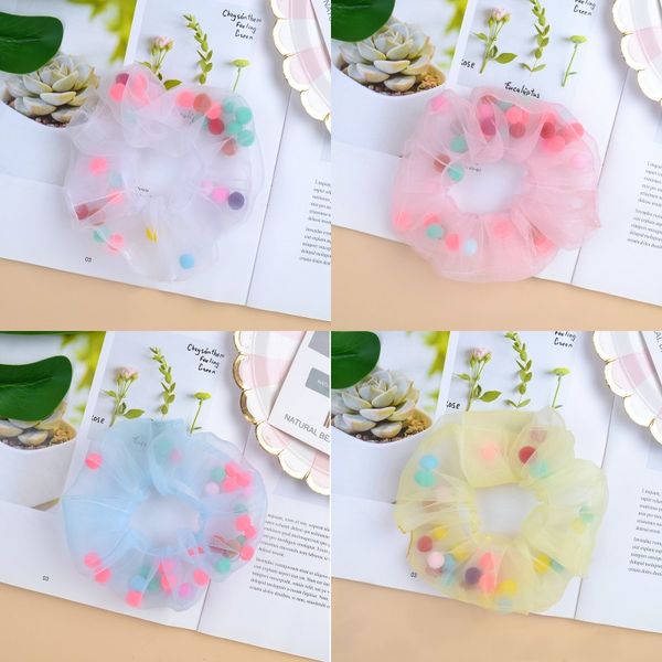 

girls seersucker hair rope candy color hairball elastic large intestine loop head ropes women fashion accessories 0 8xh j2, Slivery;white