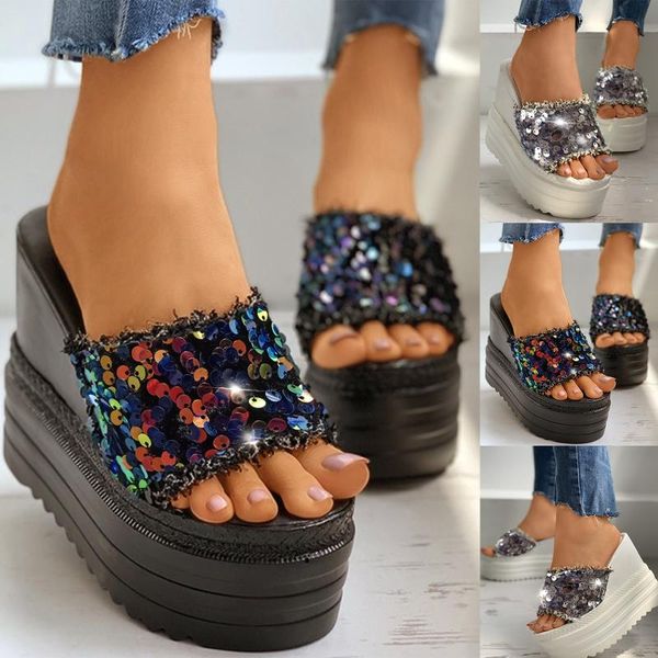 

slippers platform summer flip flops sandals woman flat lace-up casual shoes wedges with beach, Black