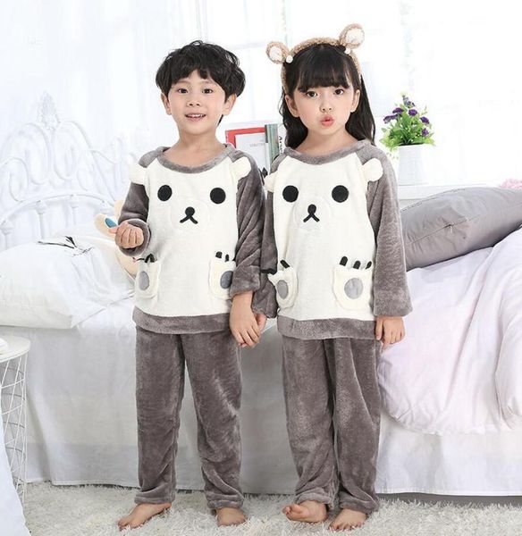 

pajamas set children's clothing nightwear boys winter plush homewear warm thick velt flannel hooded girls tracksuit, Blue;red