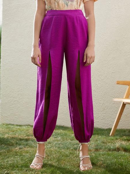 

elastic waist fold pleated tapered pants g0et#, Black;white