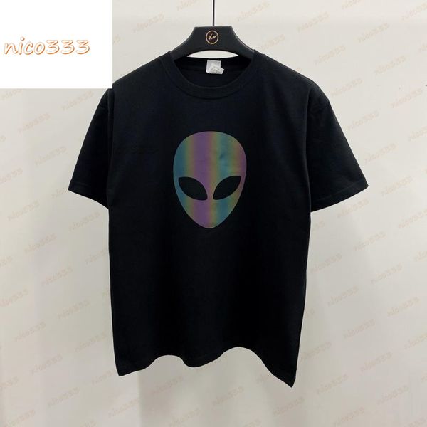 

nico independlone alien print 3m colorful reflective short-sleeved t-shirt high street os style loose tee size s-xl, White;black