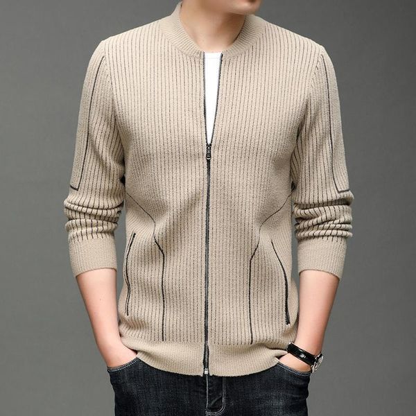 

men's sweaters 2021 autumn and winter thick knitted cardigan zipper solid color sweater coat casual korean top, White;black