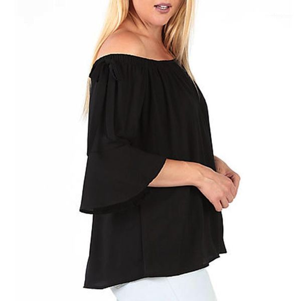 

plus size blouse off shoulder women flare sleeve fashion slash neck spring autumn blusa feminina women's blouses & shirts, White
