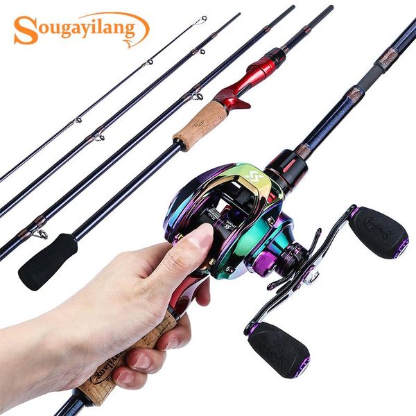

boat fishing rods sougayilang 4 section rod and reel combo set high speed 6.3:1 9+1bb ultralight carbon fiber casting kits