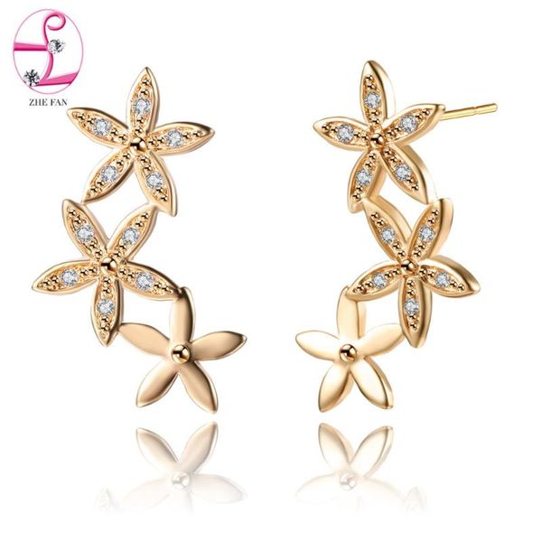 

gold color plated blooming flower earrings for women wedding party star shape cubic zircon earring jewelry year dangle & chandelier, Silver