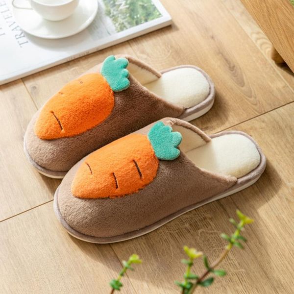 

autumn and winter plush cotton slippers female non-slip couple home warm shoes indoor confinement men, Black