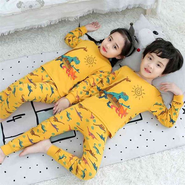 Çocuk Pijama Erkek Karikatür Dinozor Pijama Çocuk Kız Pamuk Pijama Çocuk Gecelikler Noel Aile Pijama Çocuklar için 210915