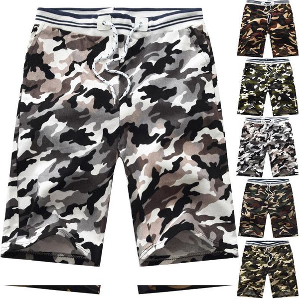 

men's jeans summer beach casual capris medium pants camouflage, Blue