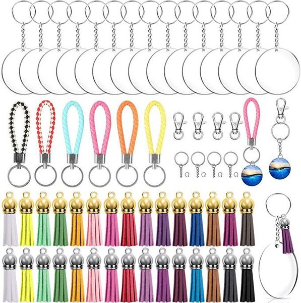 

kimter tassel keychains bulk 146pcs acrylic keychain blank making kit colorful tassels key rings with chain for diy projects crafts q394fz, Silver
