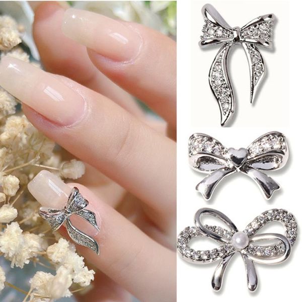 

nail art decorations gold 5pcs charms crystal luxury bow ties bowknot zircon manicure accessories jewelry, Silver;gold