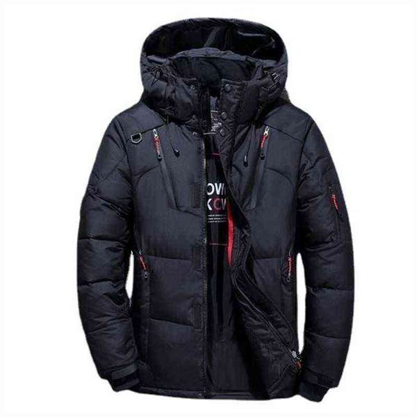 

men's white duck down jacket warm hooded thick puffer jacket coat male casual overcoat thermal winter parka men y1103, Black