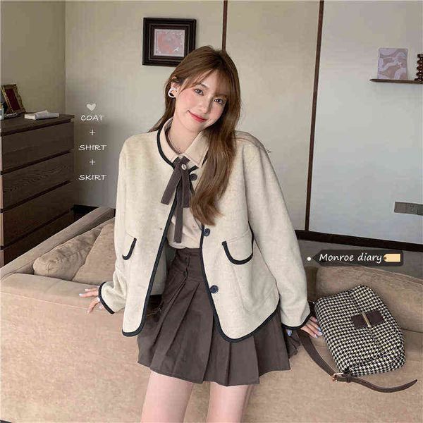 

design sense small crowd fragrance style woolen coat women's 2021 autumn and winter, Black