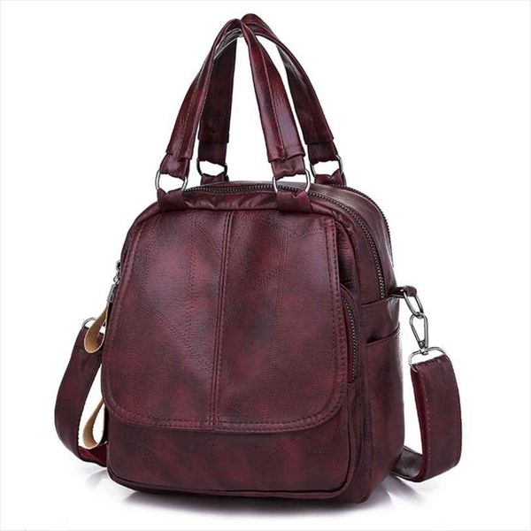 

womans backpack solid color pu leather casual girls school bag multi function small shoulder exquisite