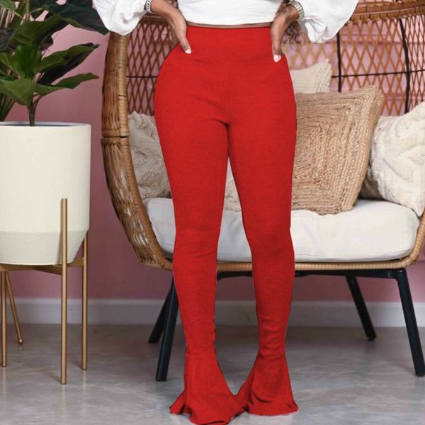 

women's pants & capris ruffle flared long trousers women palazzo comfortable slim high waist stretch solid female street wear, Black;white
