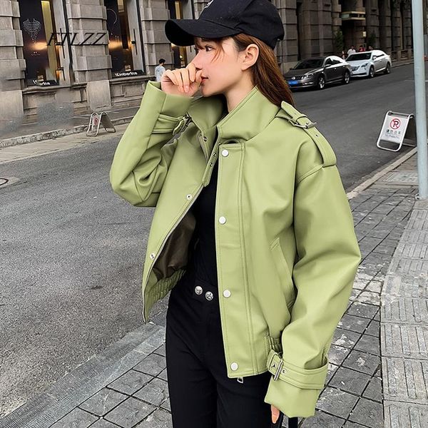 

women's leather & faux ftlzz autumn short loose pu jacket women soft coat female biker black punk zipper overcoat