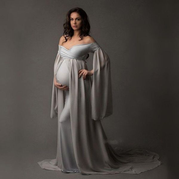 

maternity dresses pography props shoulderless pregnancy long dress for pregnant women maxi gown baby showers, White