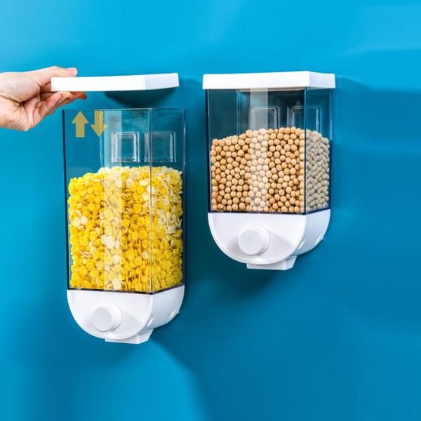 

storage bottles & jars 1pcs non-marking wall hanging, press the output transparent grain tank semi-automatic switch can be y controlled