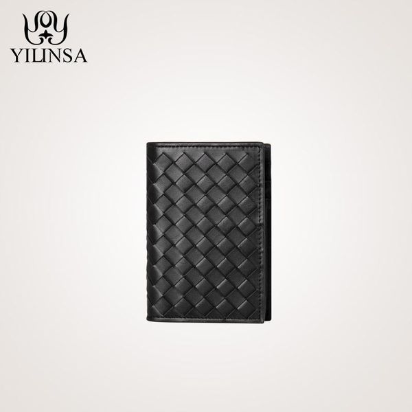

card holders 2021 genuine leather hand made weave wallets business credit id holder mini wallet case purse hand-woven, Brown;gray