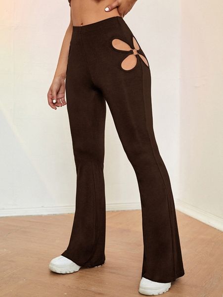 

o-ring cut out flare leg pants 25bn#, Black;white