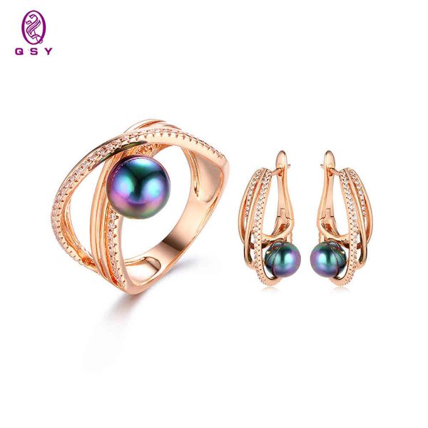 

jewelry sets natural pearls brass for women wholesalewhite zircon earrings with stones unusual rings 2021 trend, Black