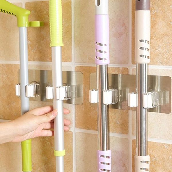 

hooks & rails wall mounted mop organizer brush holder broom hanger storage rack self sticking kitchen bathroom tools