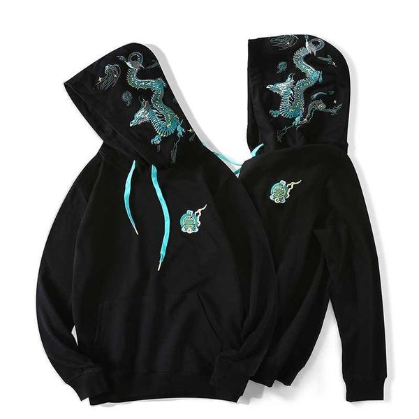 

new chinese fashion brand embroidered hoodie in autumn and winter, Black