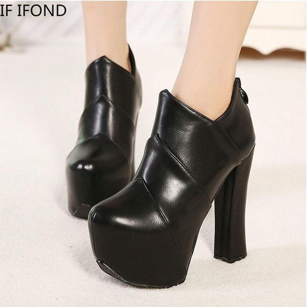 

boots if ifond ins fashion autumn winter women pu leather ankle mother waterproof non-slip high heels booties, Black