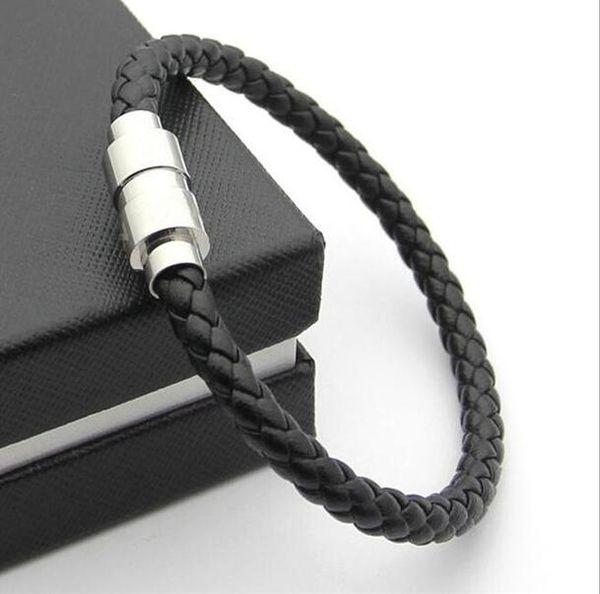 

designer itanium steel bracelets men woman magnetic buckle genuine leather braid bracelet in 20cm luxury bangle ettike charm bracelet jewel, Black