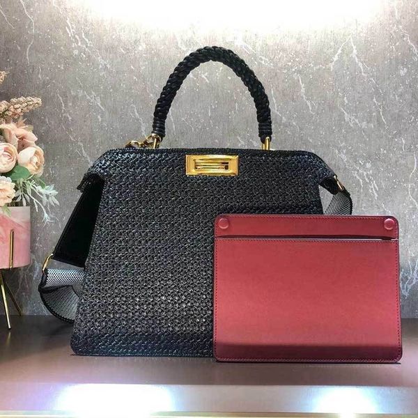 

women handbag large capacity package shopping bags fashion straw hollow out woven style plain letter wide shoulder strap1rbh