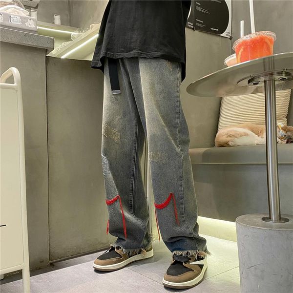 

men's jeans 2021 sale work clothes denim pants straight tube loose students versatile drop feeling wide leg, Blue