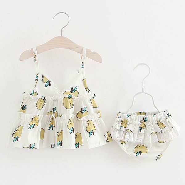 

little girls apple braces +lace pants set summer 2021 kids clothing baby dresses baby outfits, White