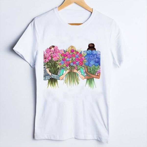 

tees print flower summer womens t shirt autumn cartoon style 90s clothes clothing female, White